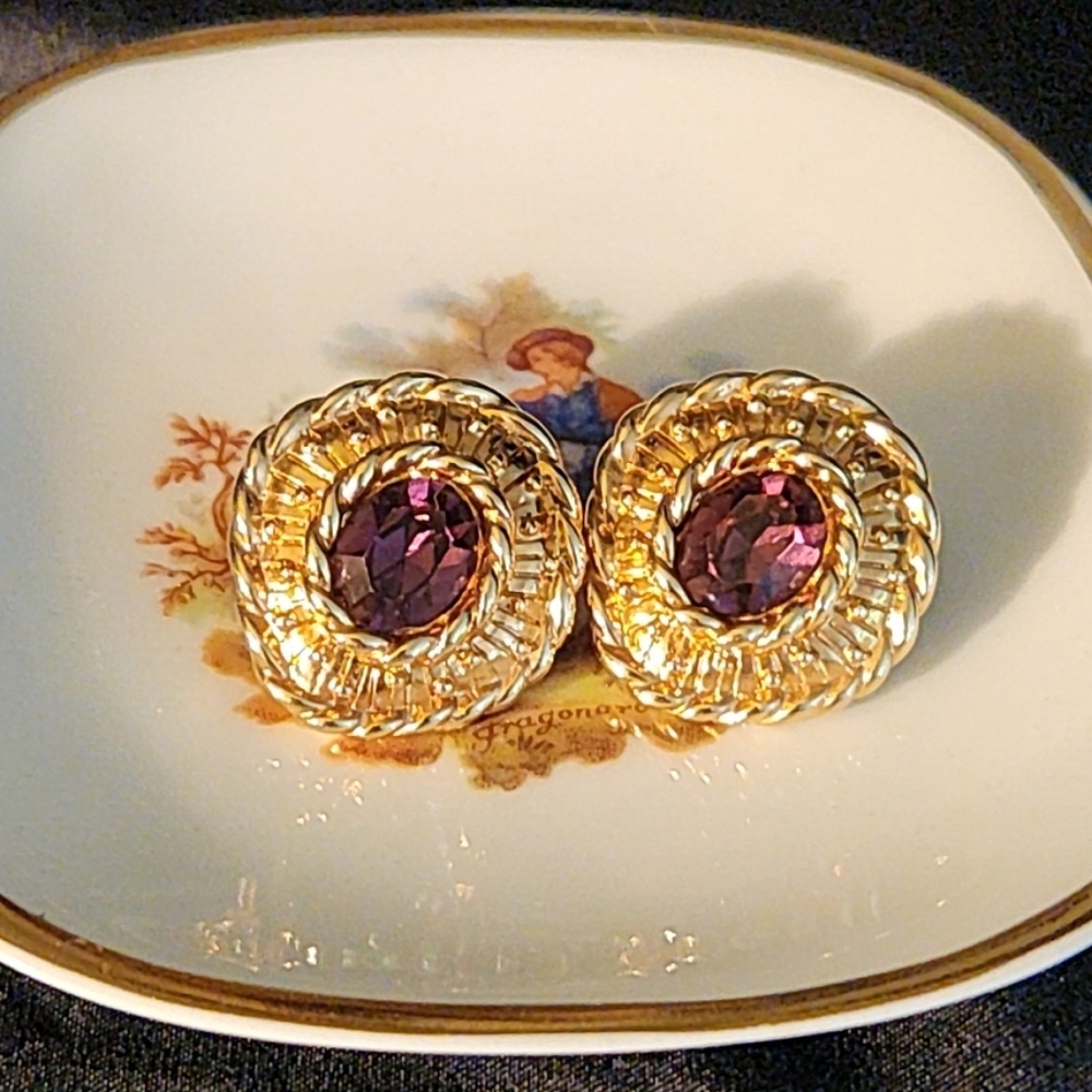 🔥PRICE DROP🔥RARE VTG S.A.L. PRODUCTION SWAROVSKI CRYSTAL & GOLDTONE EARRINGS